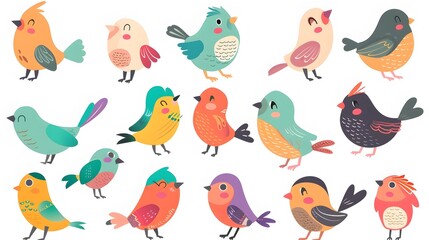 Colorful Cartoon Birds in Vibrant Nature Design