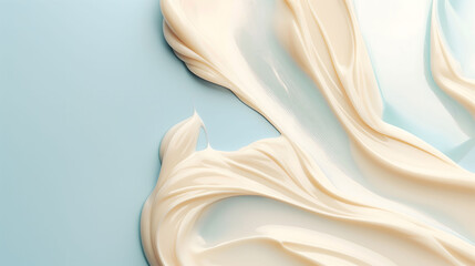 Obraz premium Elegant photo of cream and white paint waves on an aqua background, featuring a glossy texture and serene tones