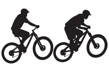 set of silhouette bicycle riders