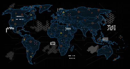 Image of data processing over world map