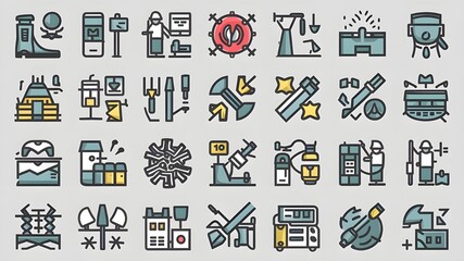 Repair concept editable stroke outline icons set isolated on white background flat vector illustration. It's pixel perfect. 64 x 64