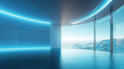 One corner of the room, technology wall, news broadcast direction, sense of space, simple, bright, light blue