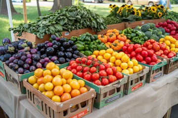 Food Ingredients: Fresh Organic Produce Display at a Farmer's Market Stand