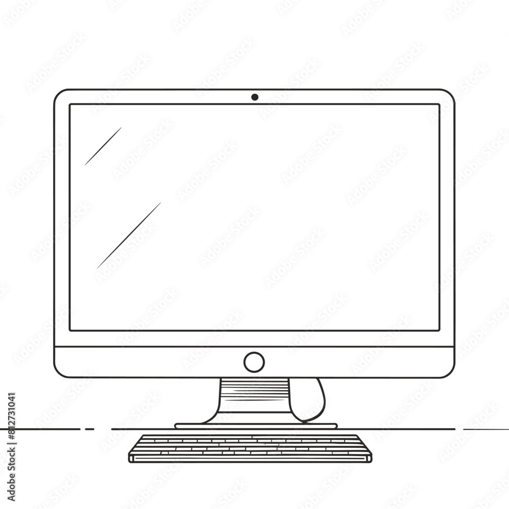Poster line drawing of a desktop computer with a monitor and keyboard
