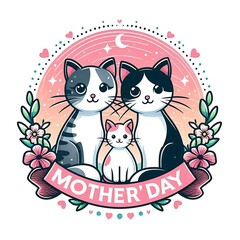 Many cats with flowers and ribbons image art attractive used for printing illustrator.