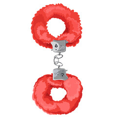 Red sexual toy handcuffs isolated on a white background