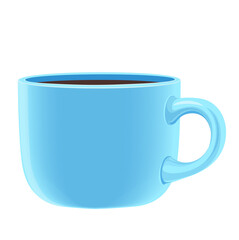 Large blue ceramic cup of tea or coffee isolated on a white background