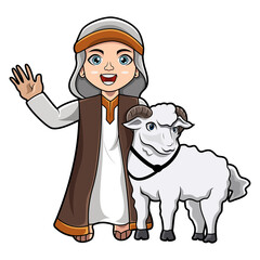 Cartoon muslim boy holding a goat