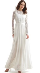 Beautiful White Dress with Lace and Long Sleeves

