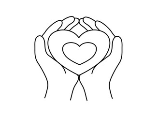 Line art hands holding double layers heart in mother and father day collection 