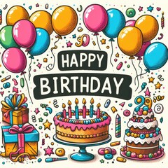 birthday cards card with a cake and balloons attractive has illustrative meaning card design illustrator.