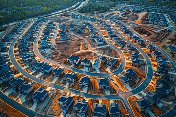 Aerial Views, Bird's-eye View of Suburban Housing Development Under Construction