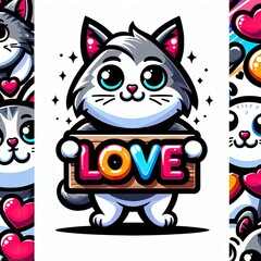 A cartoon cat holding a sign art attractive has illustrative meaning used for printing illustrator.