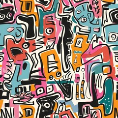 Abstract Vibrant Graffiti Artwork with Bold Alphabet Design