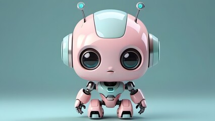 A charming robot in soft pastel hues, rendered in cute chibi style.