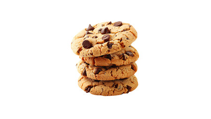 A stack of four chocolate chip cookies isolated on transparent background