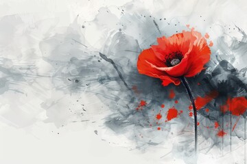 A beautiful painting of a red poppy flower on a white background. Perfect for floral-themed designs