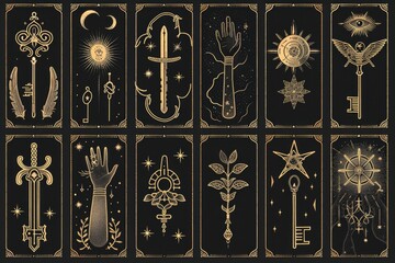 Series of tarot cards with different symbols. Suitable for fortune-telling websites