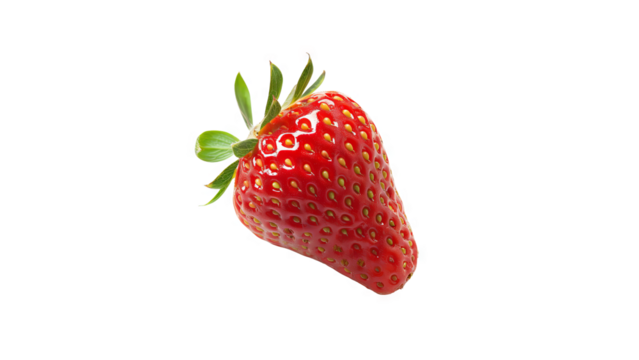 Single red strawberry isolated on black background