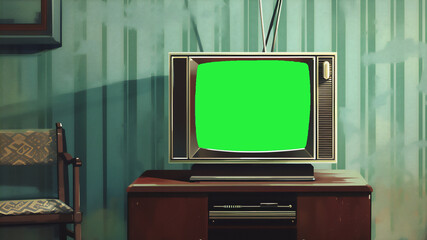 Old television with green screen