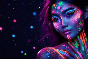 woman with neon colored face paint