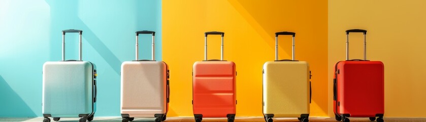 Classic Luggage Set Against Colorful Backdrop 