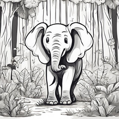 Obraz premium cute cartoon elephant black-white background