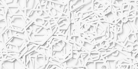 Random scaled white pentagon rings overlay background wallpaper banner pattern