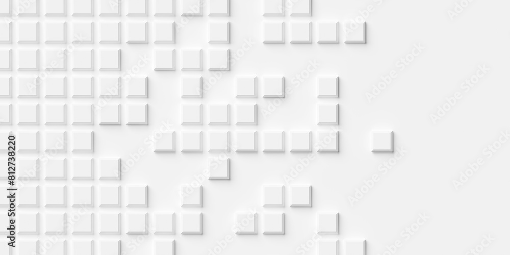 Poster grid of beveled offset white cube boxes or block background wallpaper banner fade out with copy spac