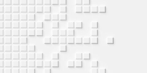 Grid of beveled offset white cube boxes or block background wallpaper banner fade out with copy space