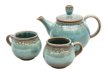 Ceramic Teapot with Cups on a Transparent Background