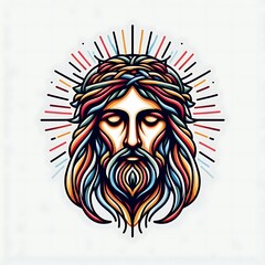 Fototapeta premium A colorful drawing of a jesus christ with a beard and crown of thorns harmony has illustrative meaning card design illustrator.