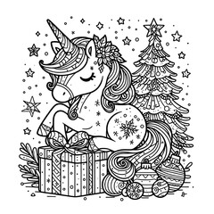 A coloring page of a unicorn image realistic photo used for printing illustrator illustrator.