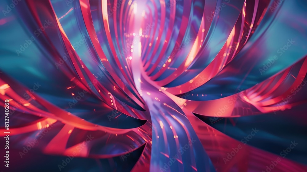 Poster a captivating image of red and blue spiral lights in a dark room. perfect for adding a touch of myst