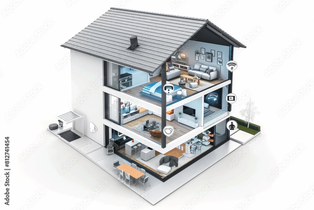 Poster creative security concepts focus on hidden, monitored protection with an automated alert system and 