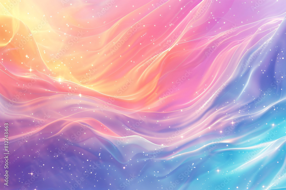 Poster vivid abstract flow of colors in a wave-like pattern with sparkling stars. design for backgrounds, w