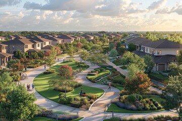 Fototapeta premium Neighborhood, Gated Community with Private Park and Recreational Facilities