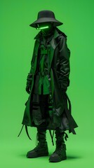 Fototapeta premium 3D illustration of cyberpunk character on green screen. cyborg, humanoid, robot.