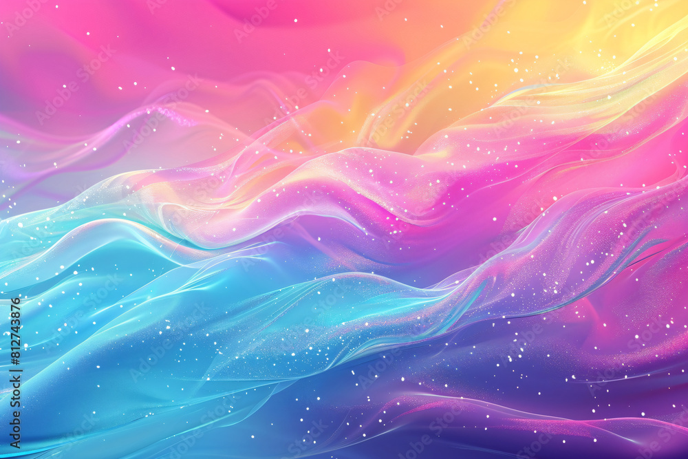 Poster vivid abstract flow of colors in a wave-like pattern with sparkling stars. design for backgrounds, w