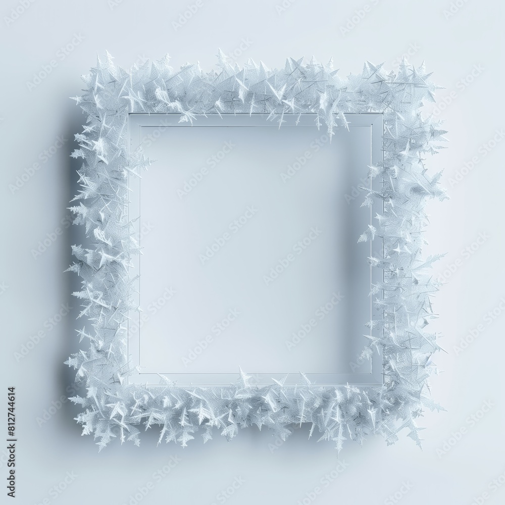 Poster a square frame made from frost on white background, empty space in the center for text or photo.