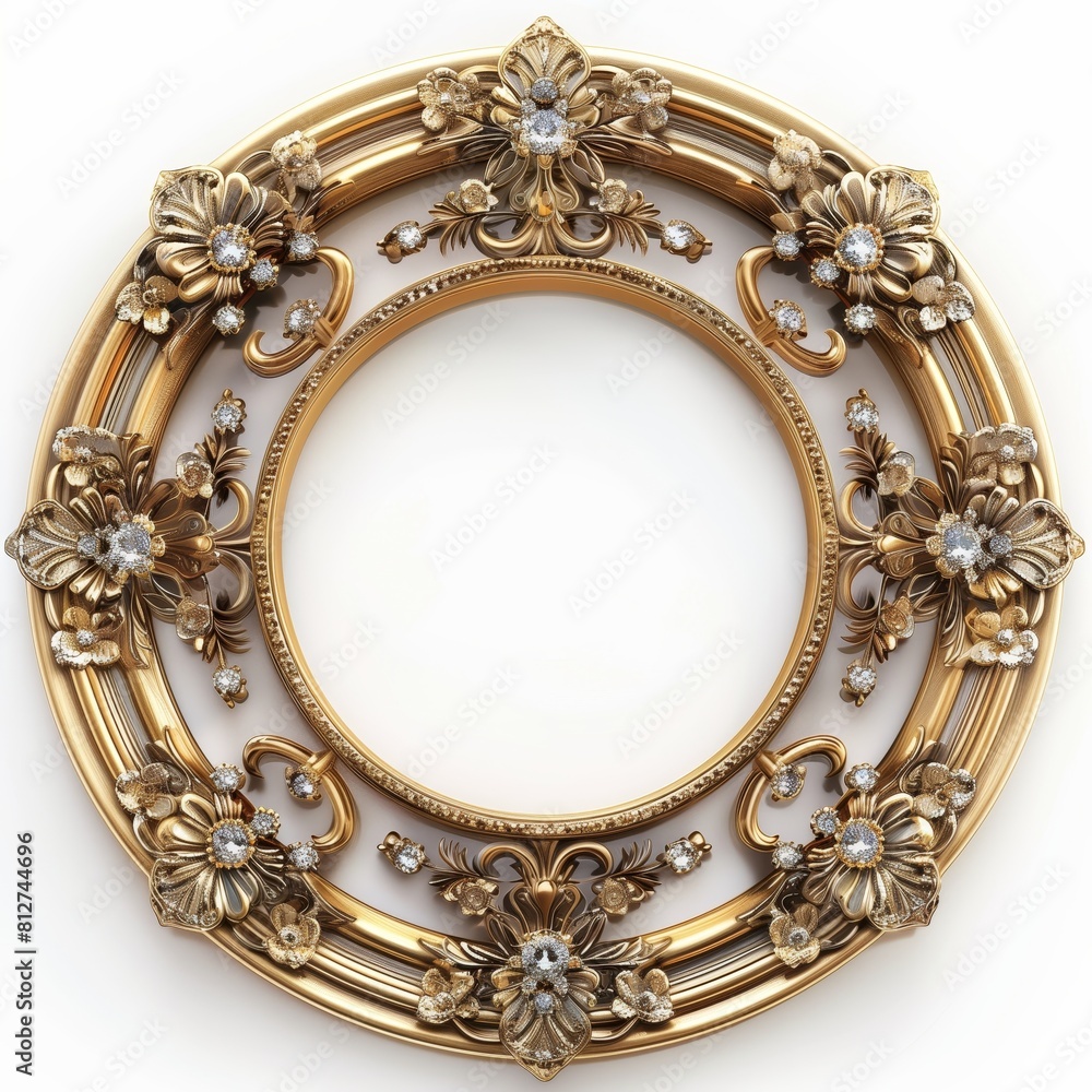 Poster a vintage empty gold frame embedded with diamonds.