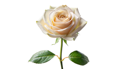 Single cream rose long stem vertical stand pose isolated on transparent background 