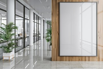Empty Wall Mockup in Modern Office Interior created with Generative AI