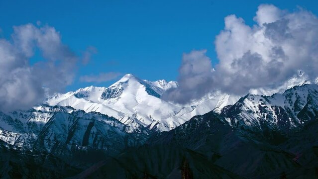 Snowcapped Himalayan peaks in the Ladakh region of India near Leh