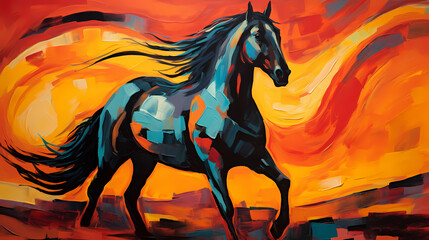 Expressionist depiction of a horse in vivid colors background abstract decorative painting