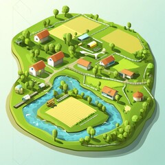 Farmland flat design top view organic farming theme 3D render Analogous Color Scheme