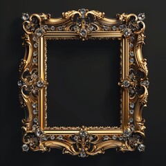 A vintage empty gold frame embedded with diamonds.