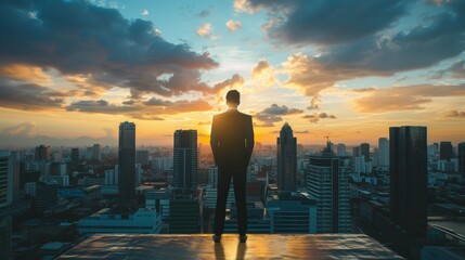 Fototapeta premium Business man executive standing in modern big city 