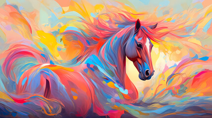 Expressionist depiction of a horse in vivid colors background abstract decorative painting