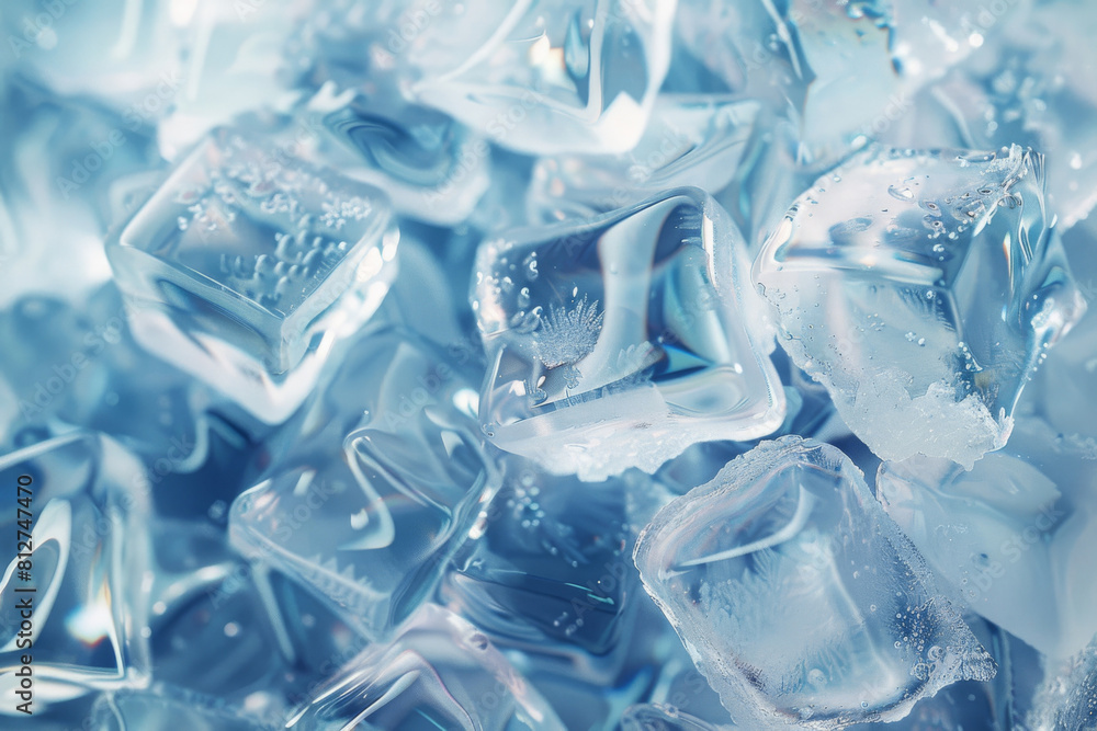 Aufkleber stunning close-up of a crisp ice cube array on a frosty blue background. showcasing the transparent.